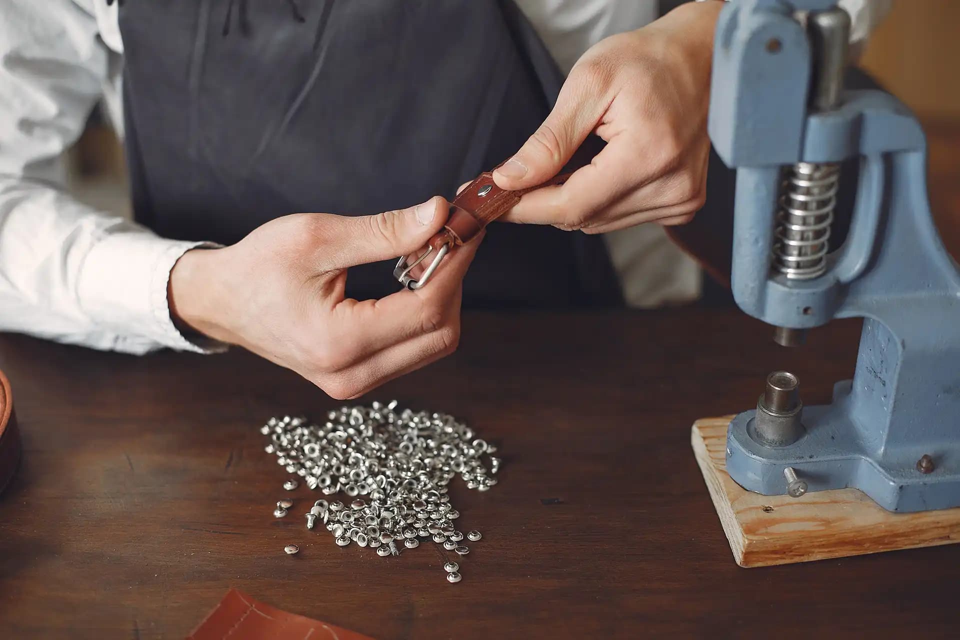 Leather product assembly at Magnus Leathers