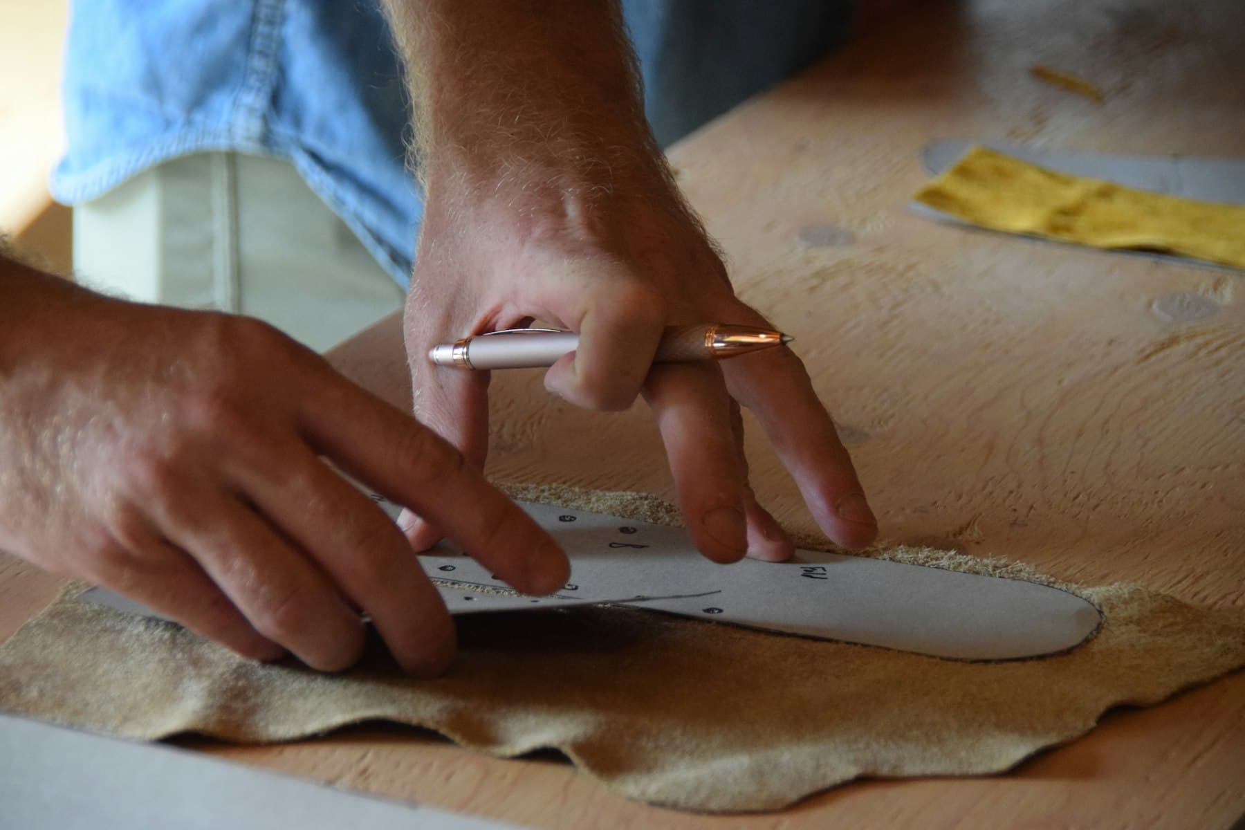 Leather cutting in the Magnus Leathers workshop