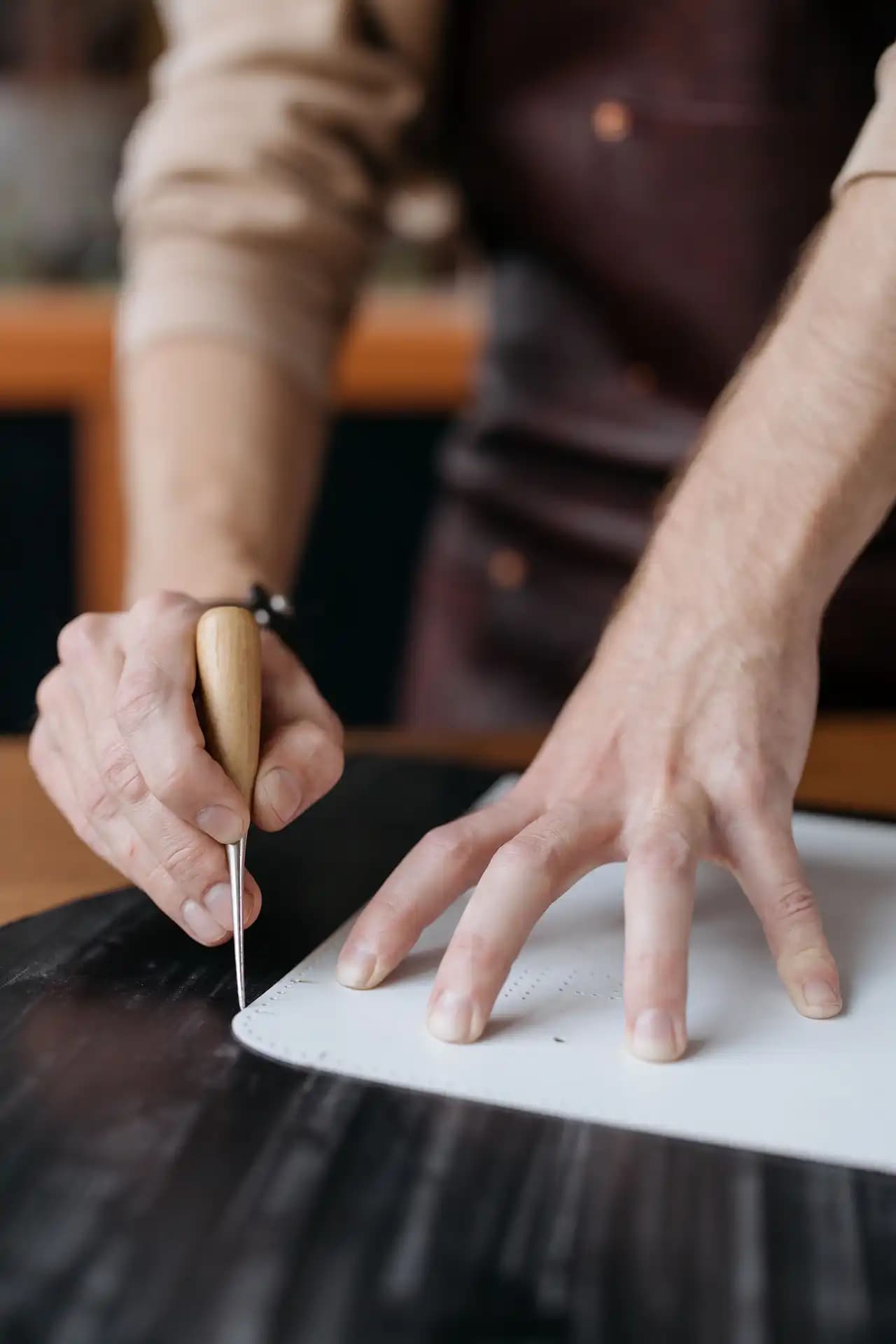 Leather cutting at Magnus Leathers